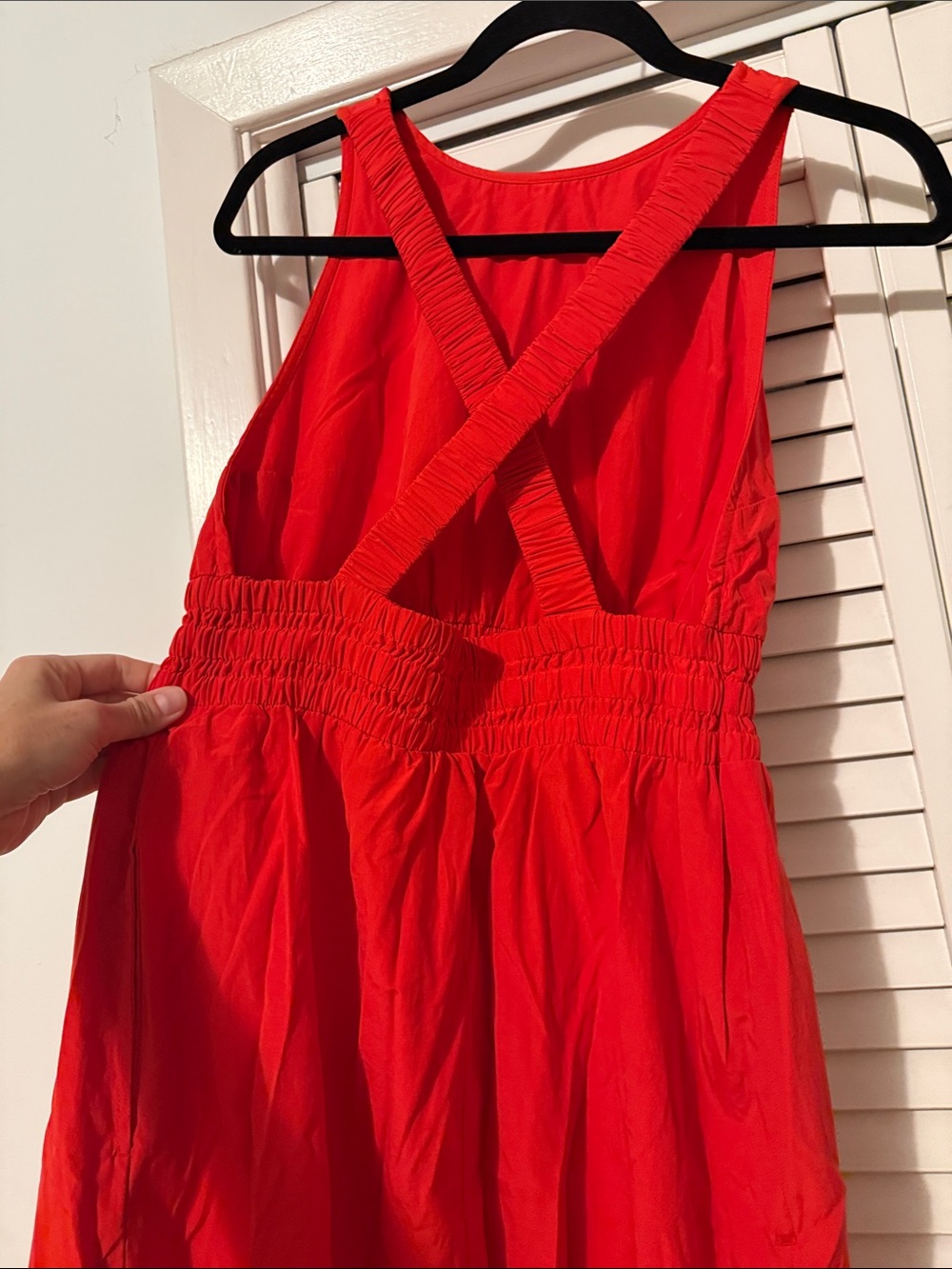 Women's Red Sleeveless Maxi Dress - Gathered Waist - Picture 3 of 5